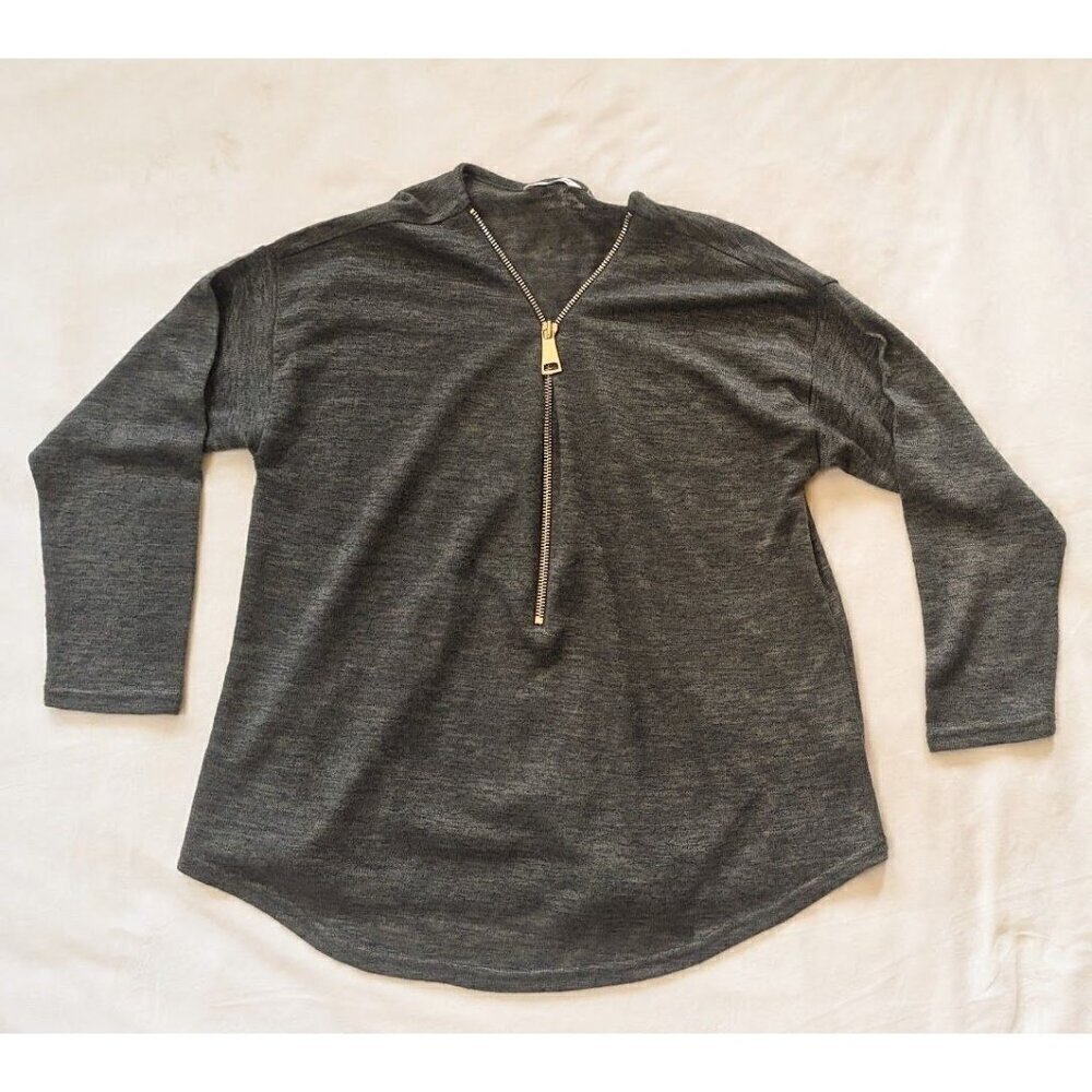 Soft Surroundings Womens Large Valentina Zip Sweater Slub Jersey Knit Tunic